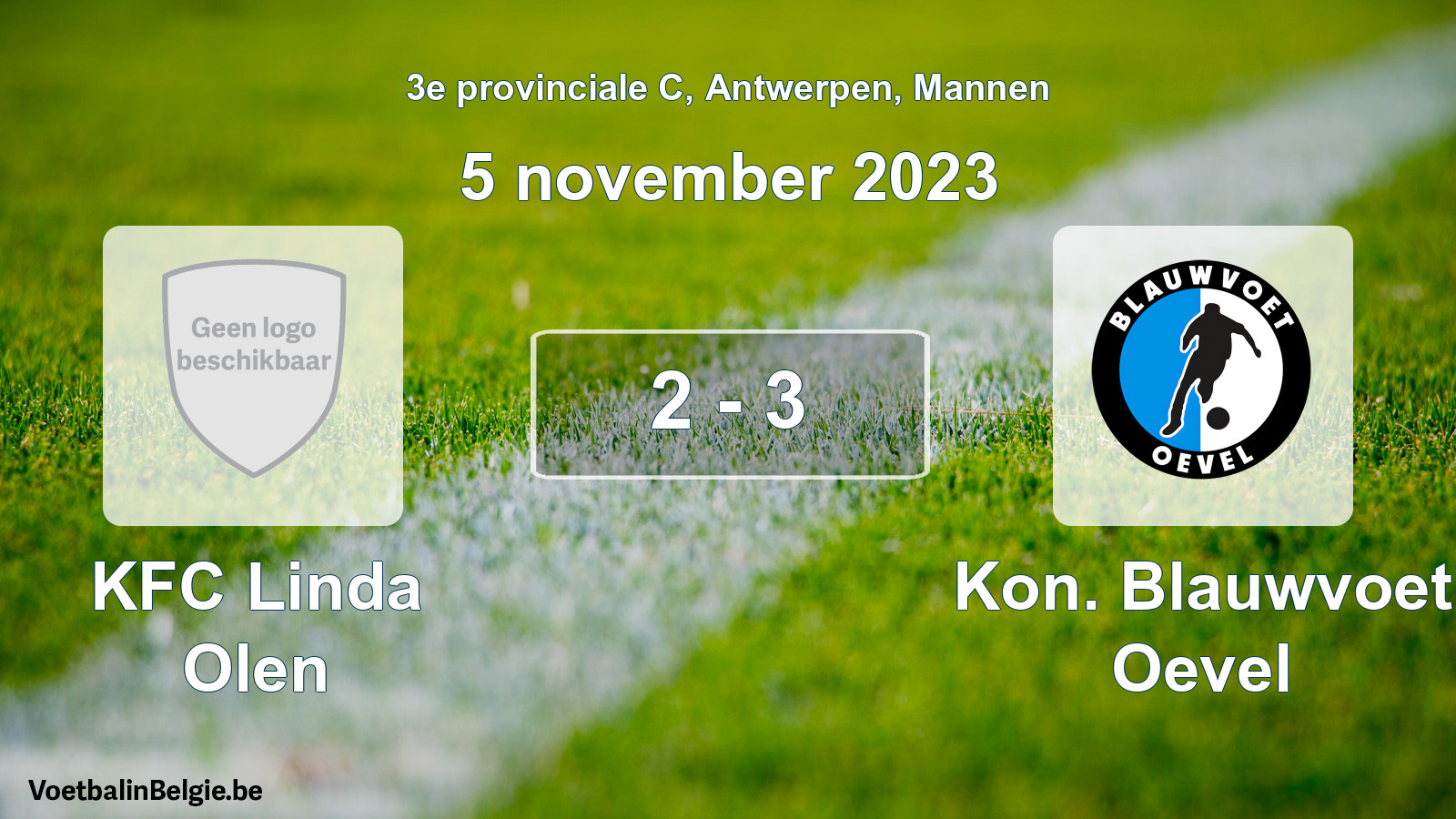 Gespeelde wedstrijd mannenvoetbal: KFC Linda Olen - Kon. Blauwvoet Oevel 2 - 3 (5 november 2023)