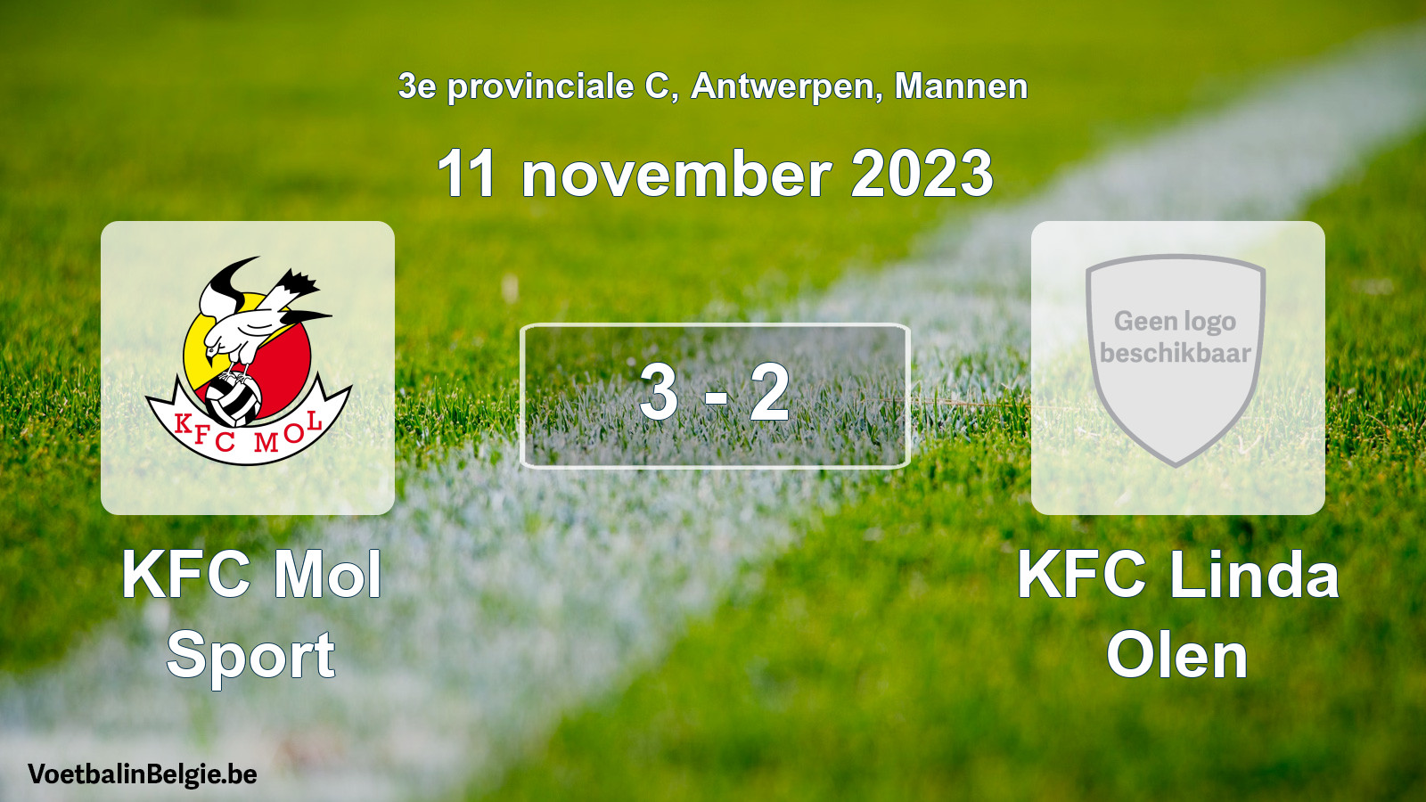 Gespeelde wedstrijd mannenvoetbal: KFC Mol Sport - KFC Linda Olen 3 - 2 (11 november 2023)