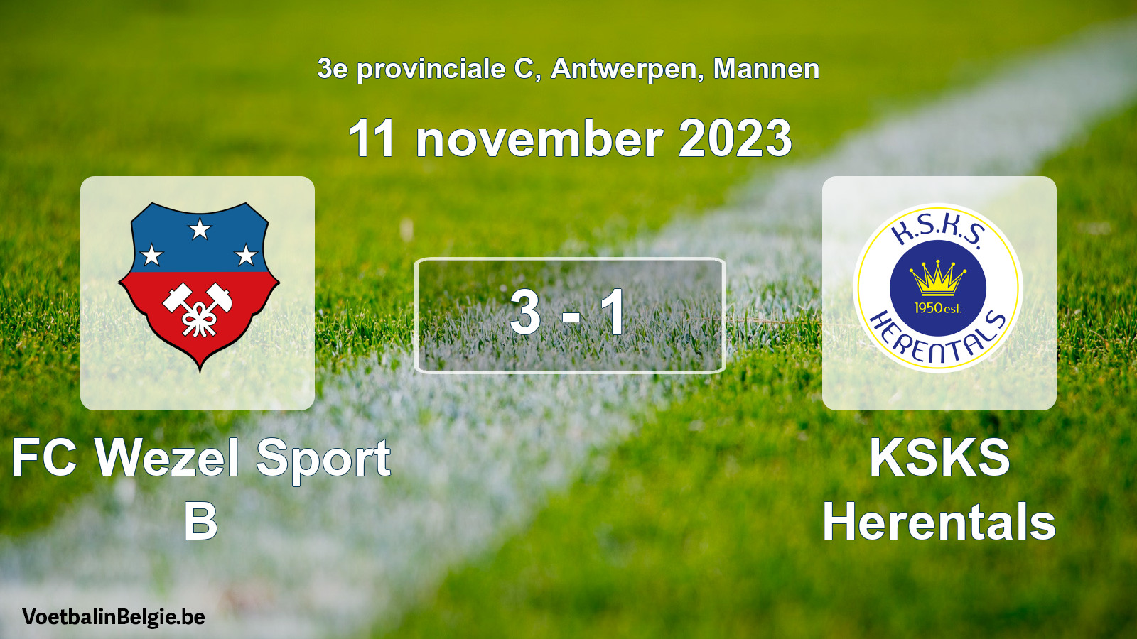 Played match men football: FC Wezel Sport B - KSKS Herentals 3 - 1 (11 November 2023)