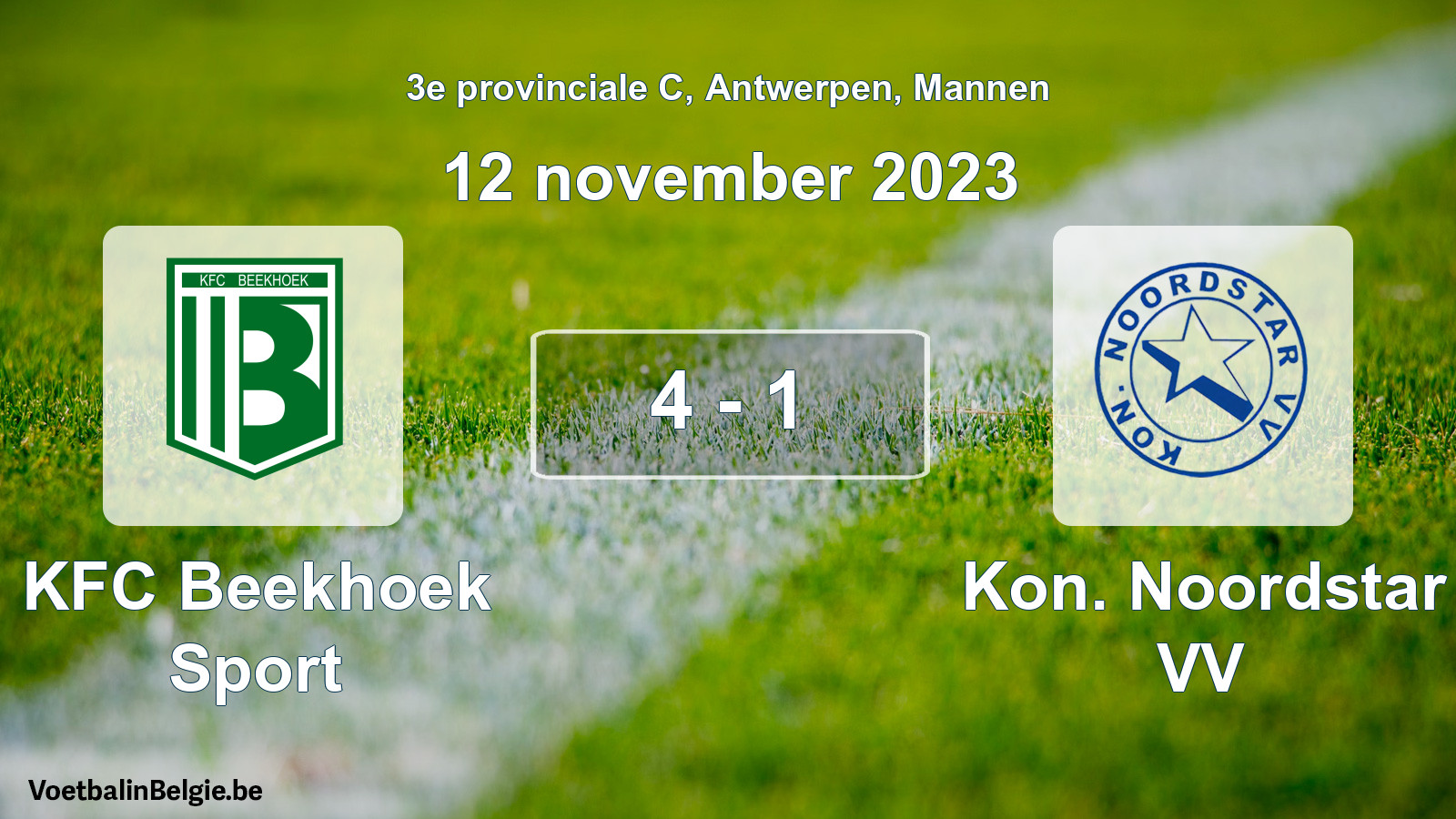 Gespeelde wedstrijd mannenvoetbal: KFC Beekhoek Sport - Kon. Noordstar VV 4 - 1 (12 november 2023)