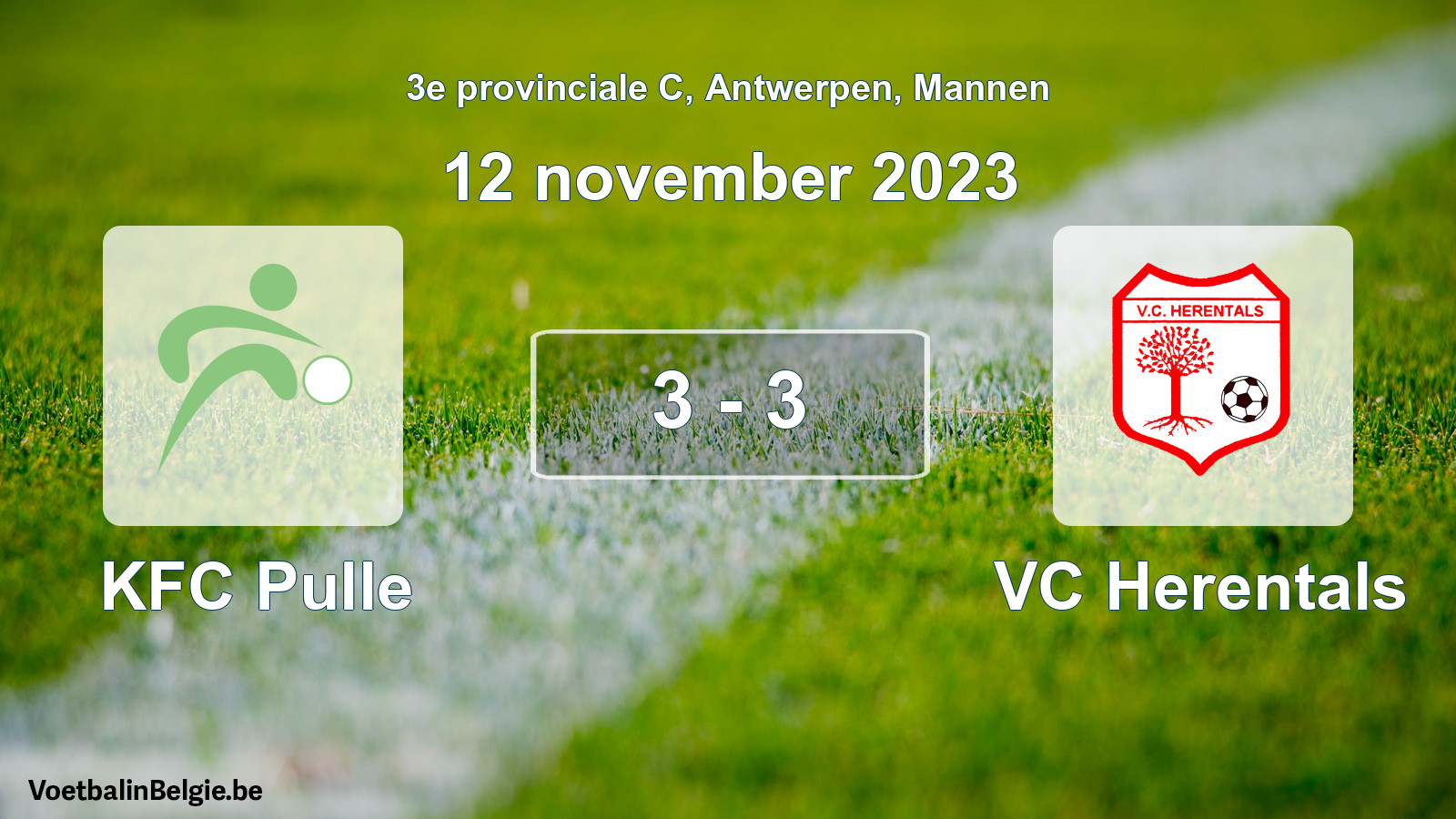 Gespeelde wedstrijd mannenvoetbal: KFC Pulle - VC Herentals 3 - 3 (12 november 2023)