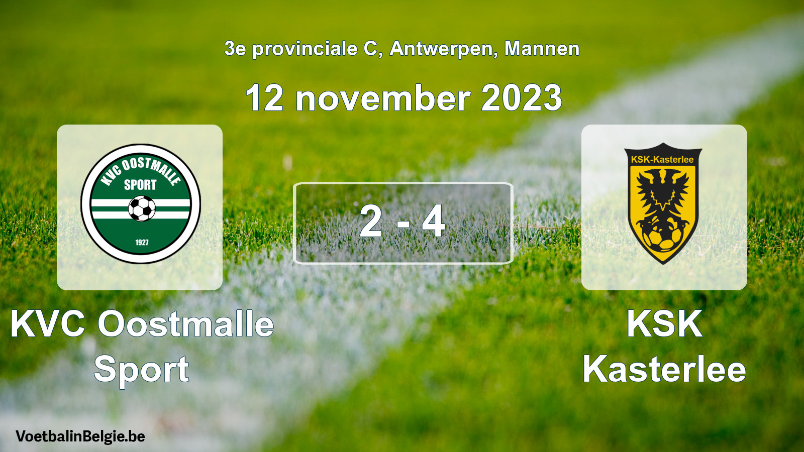 Gespeelde wedstrijd mannenvoetbal: KVC Oostmalle Sport - KSK Kasterlee 2 - 4 (12 november 2023)