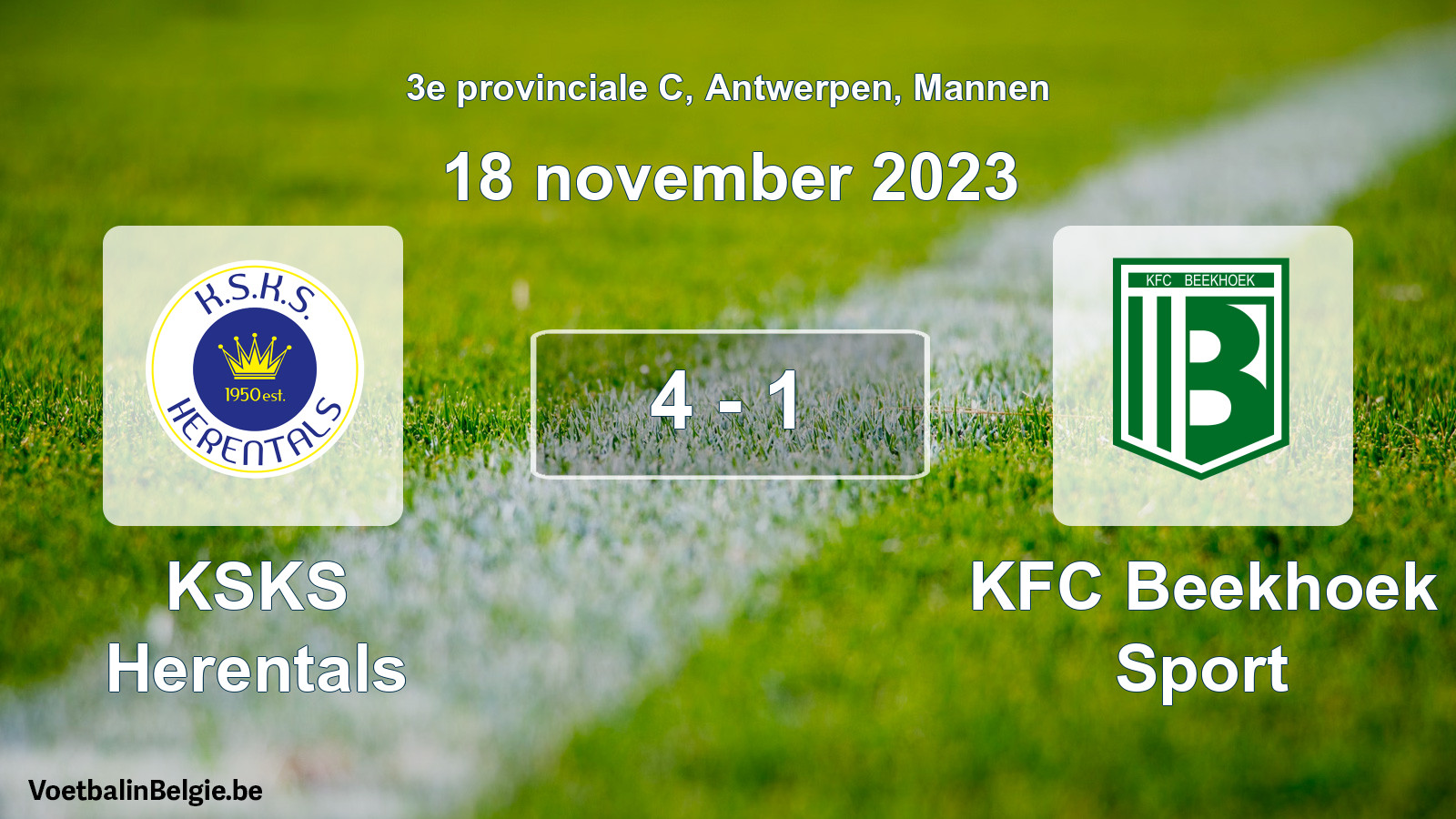 Gespeelde wedstrijd mannenvoetbal: KSKS Herentals - KFC Beekhoek Sport 4 - 1 (18 november 2023)