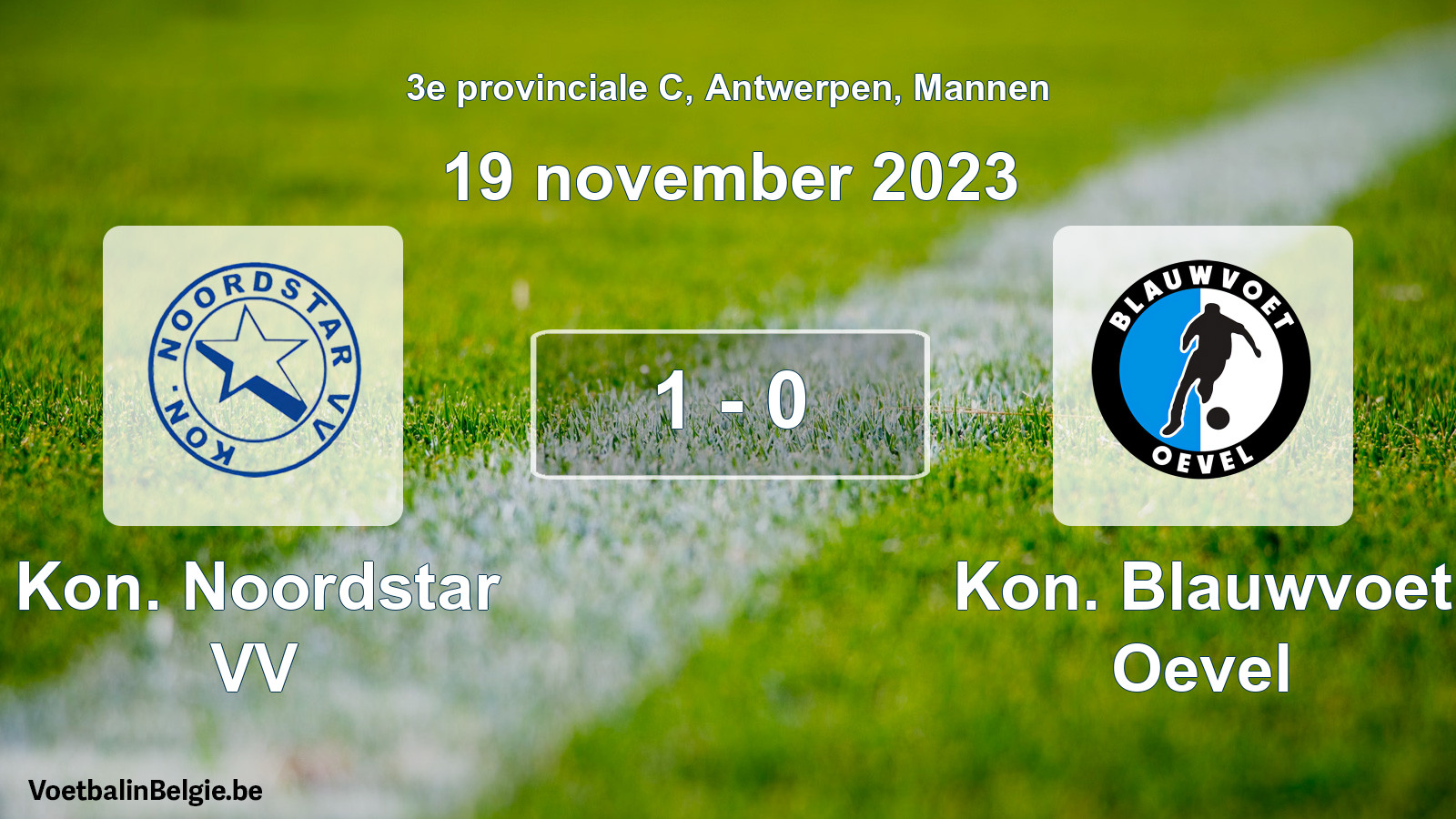 Gespeelde wedstrijd mannenvoetbal: Kon. Noordstar VV - Kon. Blauwvoet Oevel 1 - 0 (19 november 2023)
