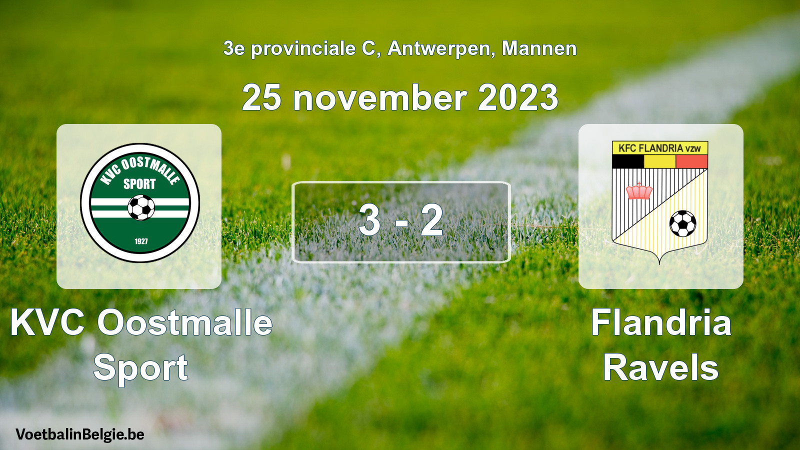 Gespeelde wedstrijd mannenvoetbal: KVC Oostmalle Sport - Flandria Ravels 3 - 2 (25 november 2023)