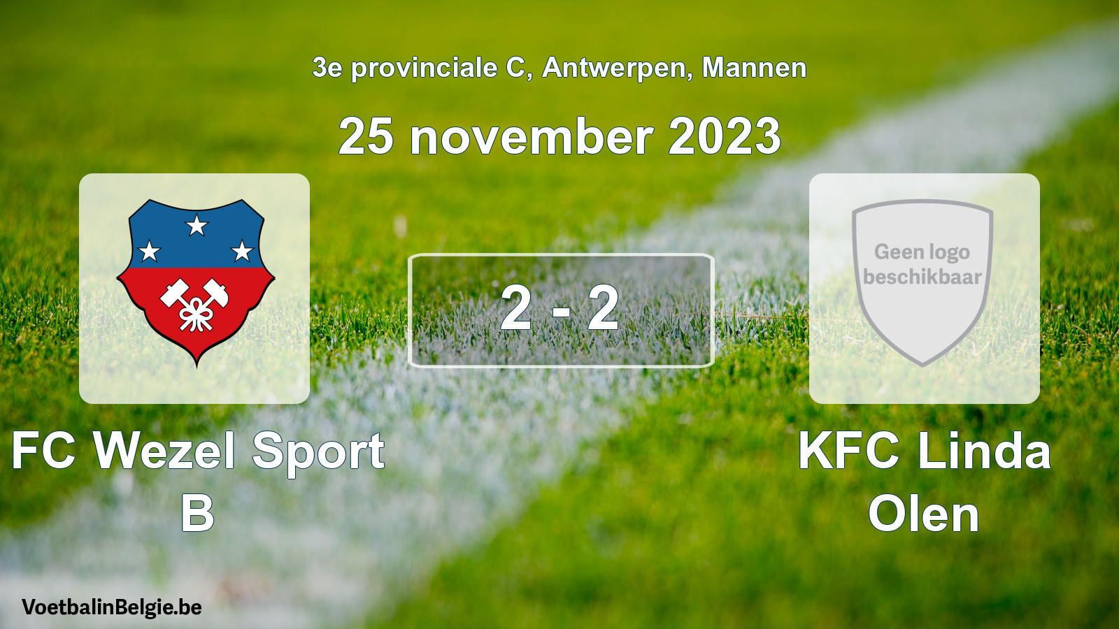 Gespeelde wedstrijd mannenvoetbal: FC Wezel Sport B - KFC Linda Olen 2 - 2 (25 november 2023)