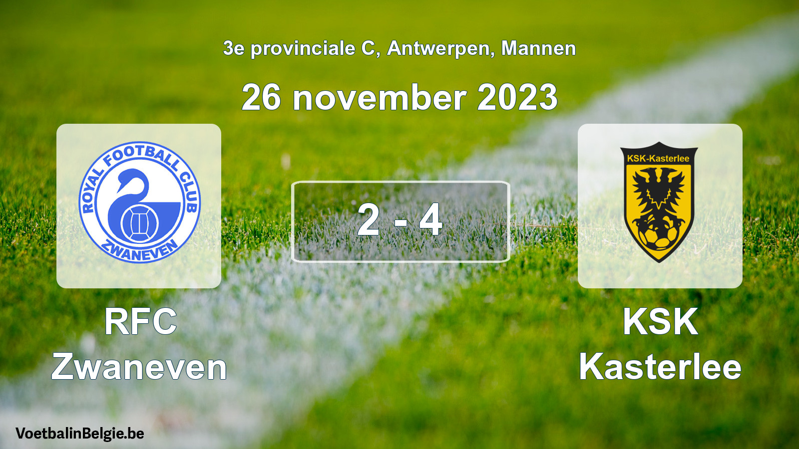 Gespeelde wedstrijd mannenvoetbal: RFC Zwaneven - KSK Kasterlee 2 - 4 (26 november 2023)