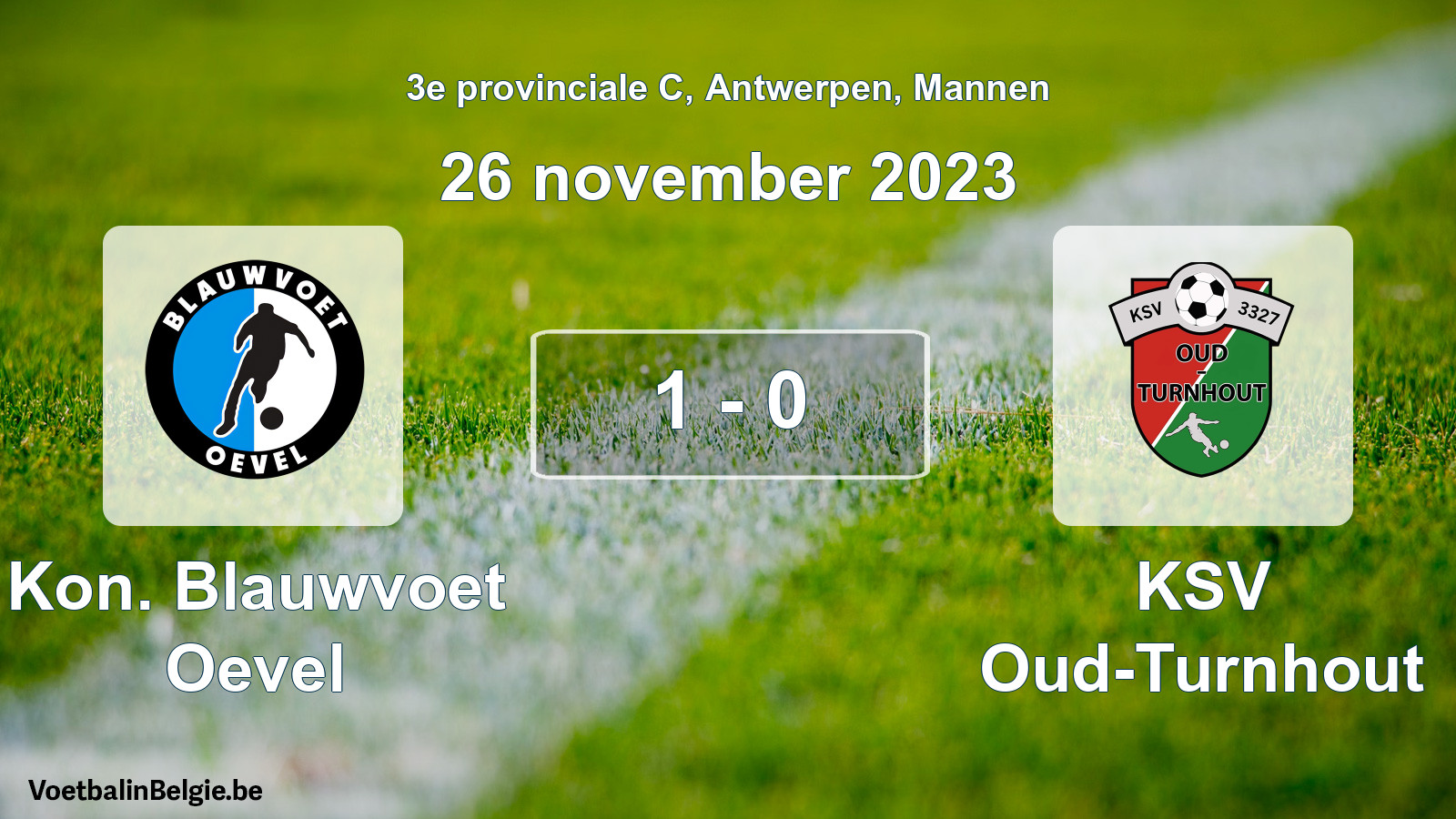 Gespeelde wedstrijd mannenvoetbal: Kon. Blauwvoet Oevel - KSV Oud-Turnhout 1 - 0 (26 november 2023)