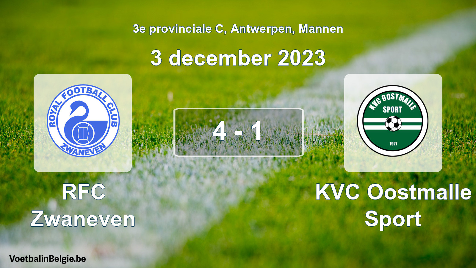 Gespeelde wedstrijd mannenvoetbal: RFC Zwaneven - KVC Oostmalle Sport 4 - 1 (3 december 2023)