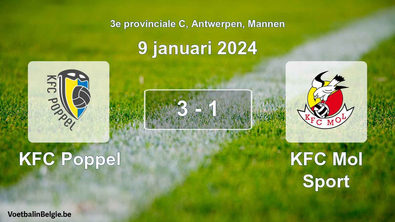 Played match men football: KFC Poppel - KFC Mol Sport 3 - 1 (9 January 2024)