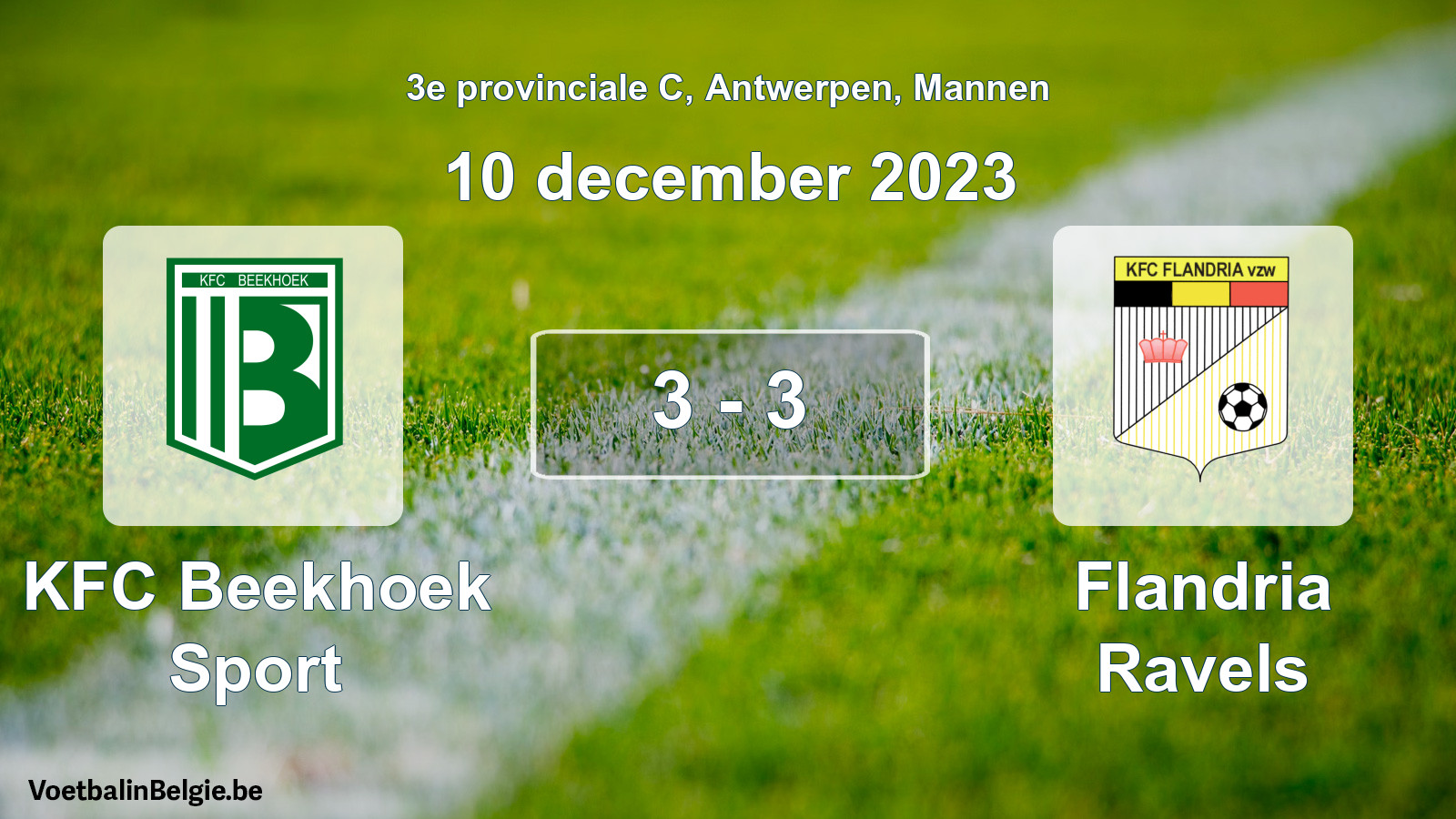 Gespeelde wedstrijd mannenvoetbal: KFC Beekhoek Sport - Flandria Ravels 3 - 3 (10 december 2023)
