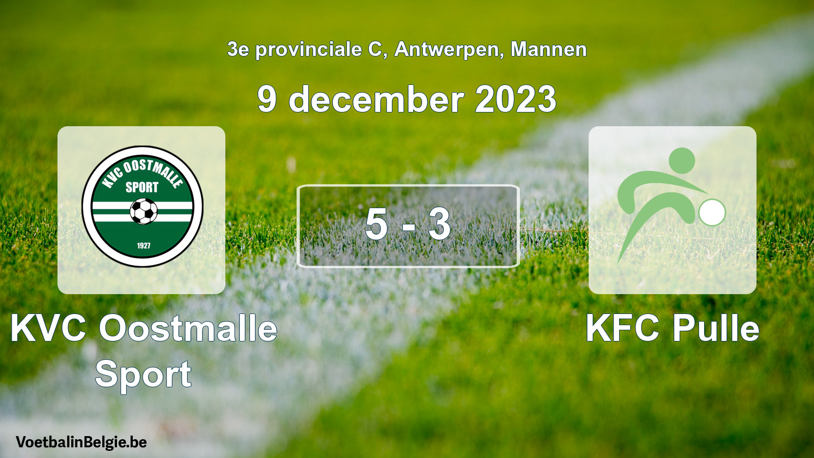 Gespeelde wedstrijd mannenvoetbal: KVC Oostmalle Sport - KFC Pulle 5 - 3 (9 december 2023)