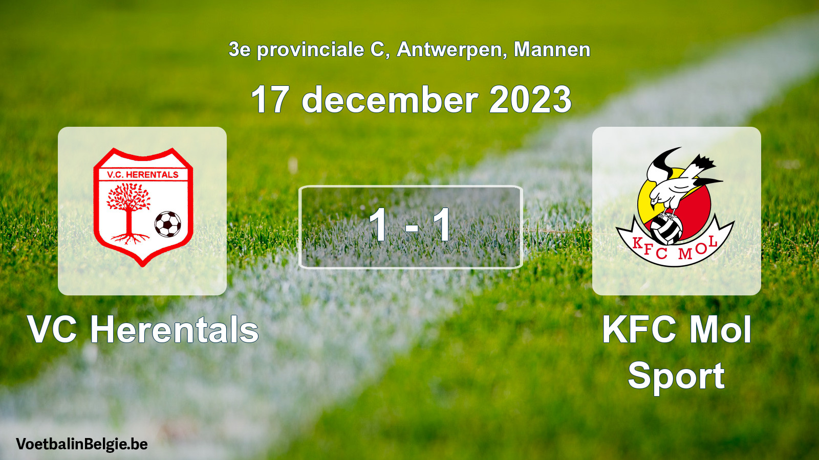 Gespeelde wedstrijd mannenvoetbal: VC Herentals - KFC Mol Sport 1 - 1 (17 december 2023)