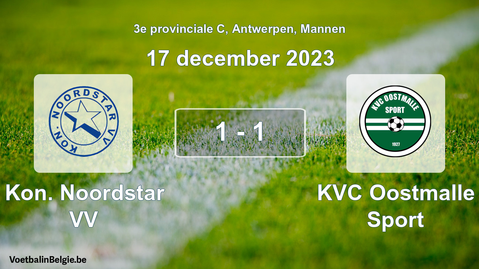 Gespeelde wedstrijd mannenvoetbal: Kon. Noordstar VV - KVC Oostmalle Sport 1 - 1 (17 december 2023)