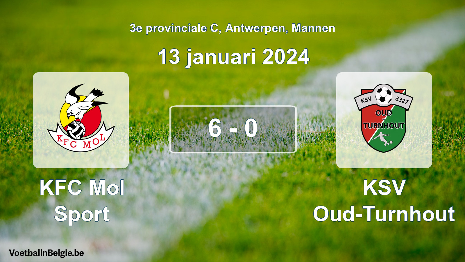 Gespeelde wedstrijd mannenvoetbal: KFC Mol Sport - KSV Oud-Turnhout 6 - 0 (13 januari 2024)