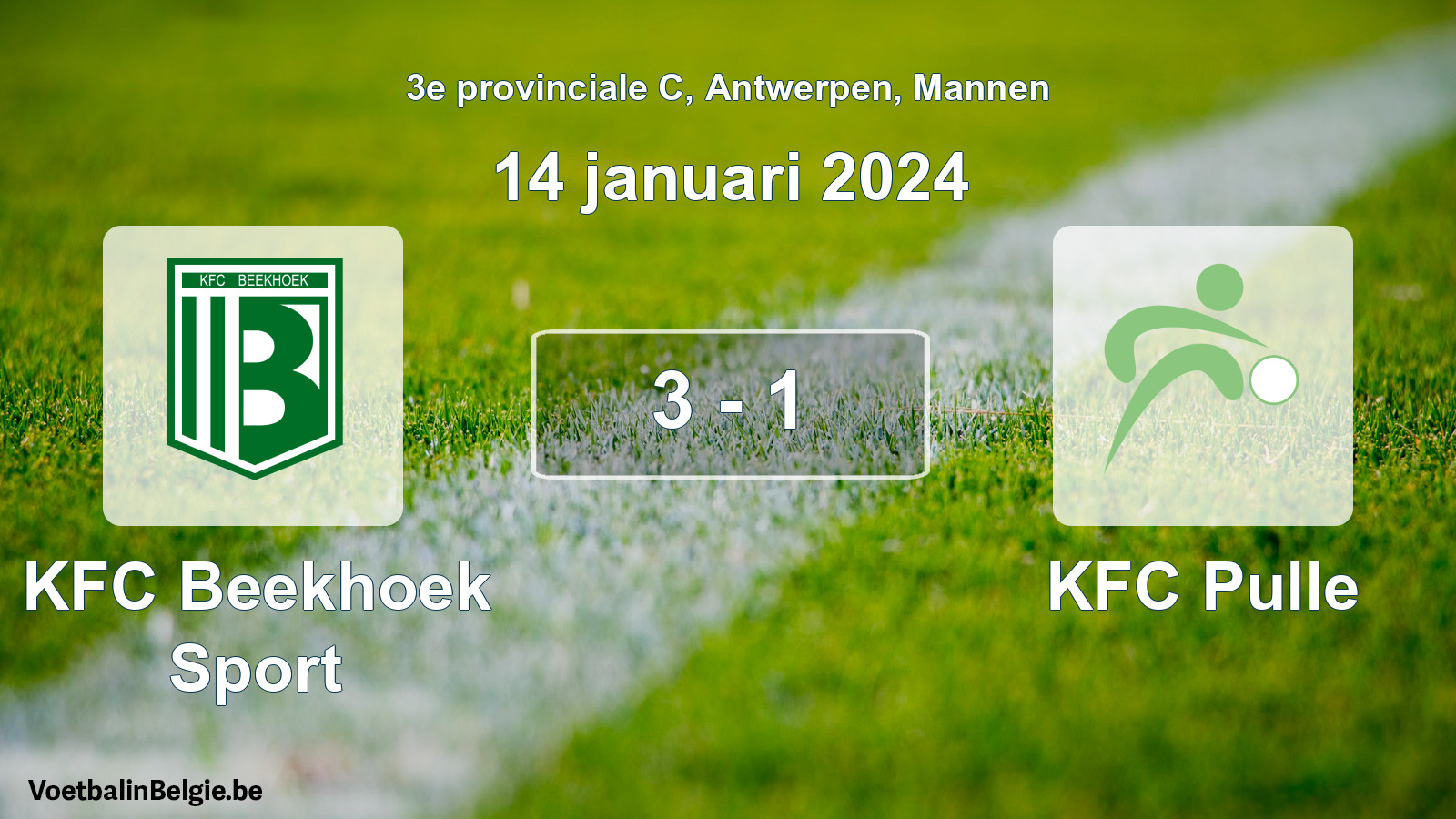 Gespeelde wedstrijd mannenvoetbal: KFC Beekhoek Sport - KFC Pulle 3 - 1 (14 januari 2024)