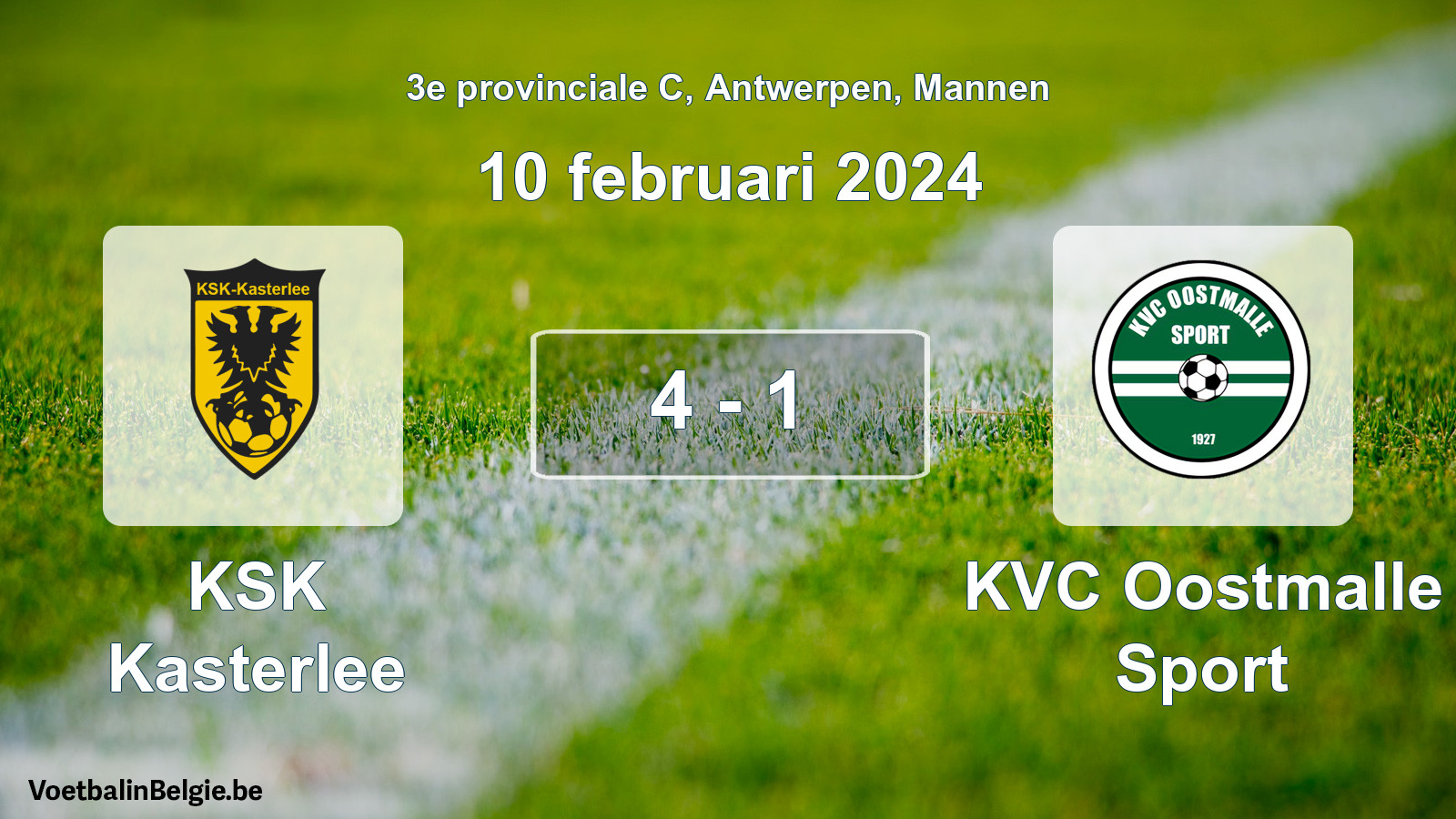 Gespeelde wedstrijd mannenvoetbal: KSK Kasterlee - KVC Oostmalle Sport 4 - 1 (10 februari 2024)