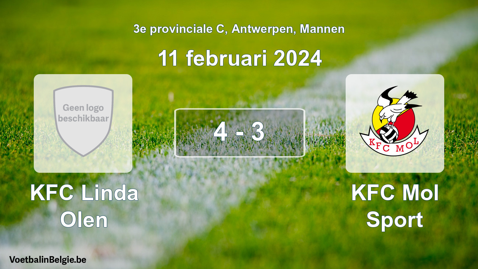 Gespeelde wedstrijd mannenvoetbal: KFC Linda Olen - KFC Mol Sport 4 - 3 (11 februari 2024)