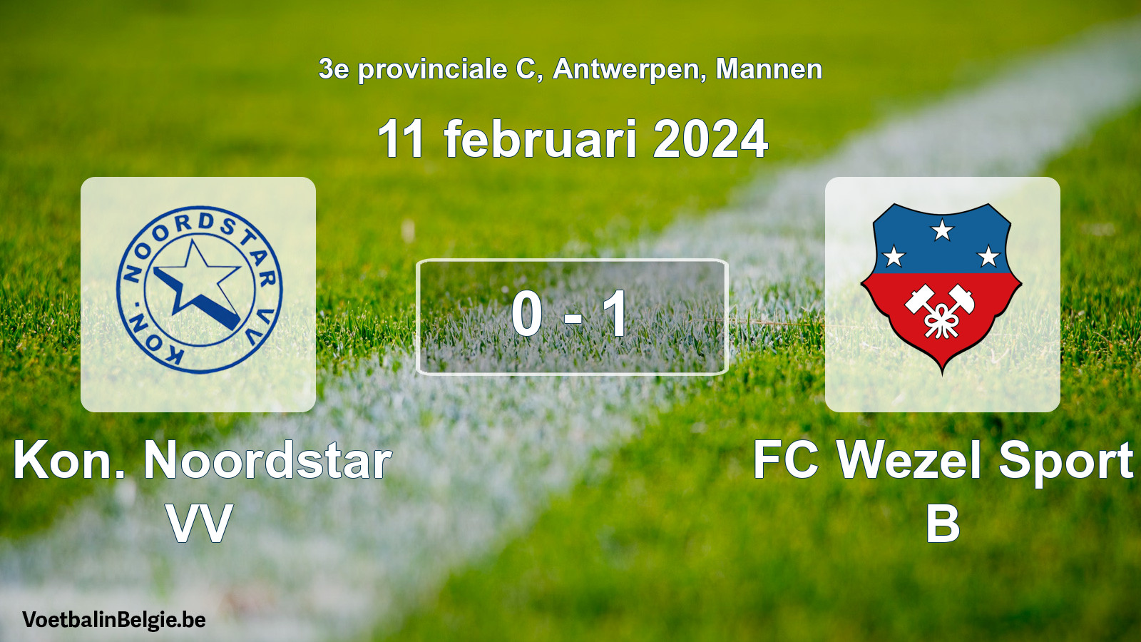 Gespeelde wedstrijd mannenvoetbal: Kon. Noordstar VV - FC Wezel Sport B 0 - 1 (11 februari 2024)