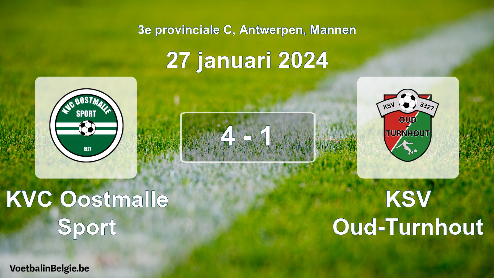 Gespeelde wedstrijd mannenvoetbal: KVC Oostmalle Sport - KSV Oud-Turnhout 4 - 1 (27 januari 2024)