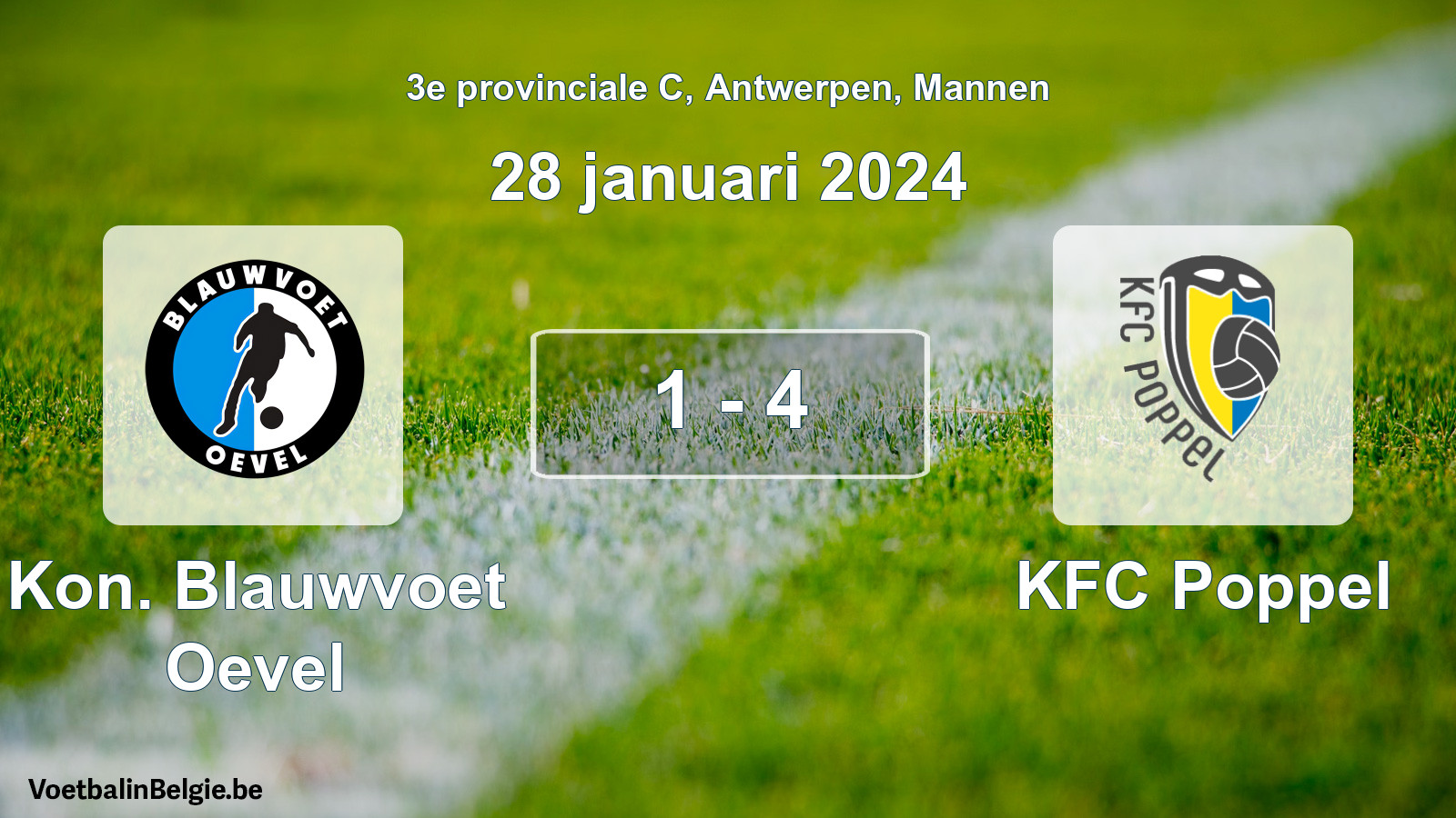 Gespeelde wedstrijd mannenvoetbal: Kon. Blauwvoet Oevel - KFC Poppel 1 - 4 (28 januari 2024)