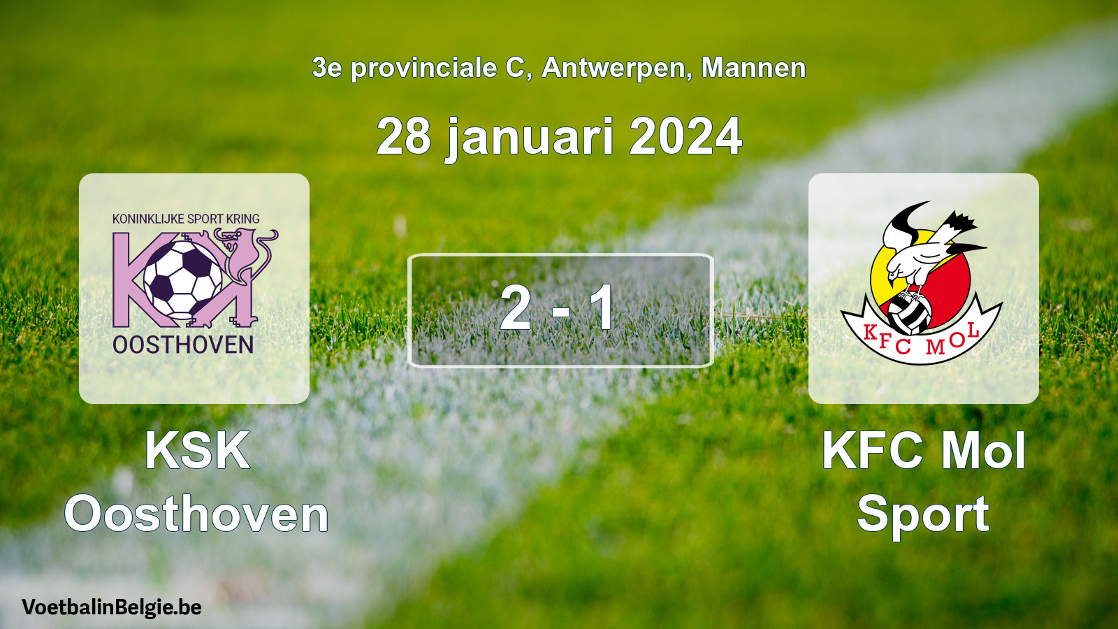 Gespeelde wedstrijd mannenvoetbal: KSK Oosthoven - KFC Mol Sport 2 - 1 (28 januari 2024)