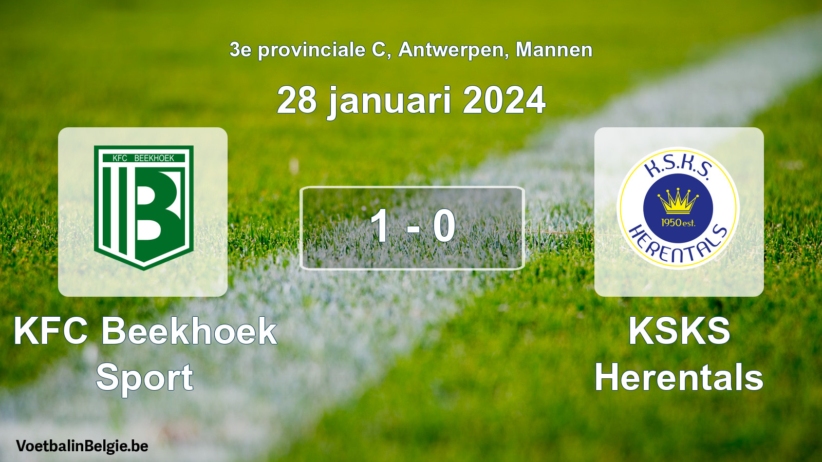 Gespeelde wedstrijd mannenvoetbal: KFC Beekhoek Sport - KSKS Herentals 1 - 0 (28 januari 2024)