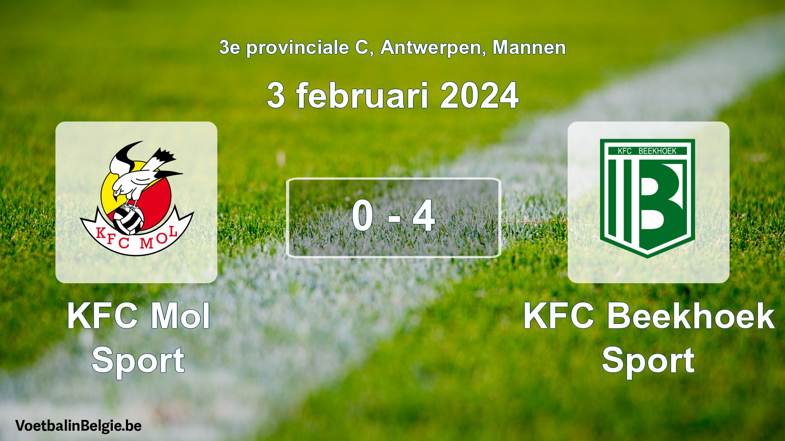 Gespeelde wedstrijd mannenvoetbal: KFC Mol Sport - KFC Beekhoek Sport 0 - 4 (3 februari 2024)
