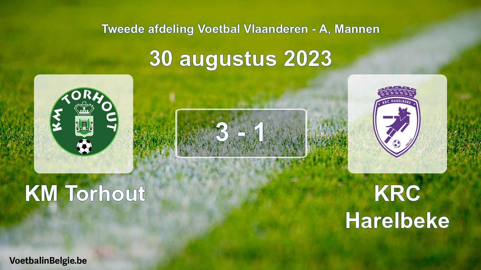 Gespeelde wedstrijd mannenvoetbal: KM Torhout - KRC Harelbeke 3 - 1 (30 augustus 2023)