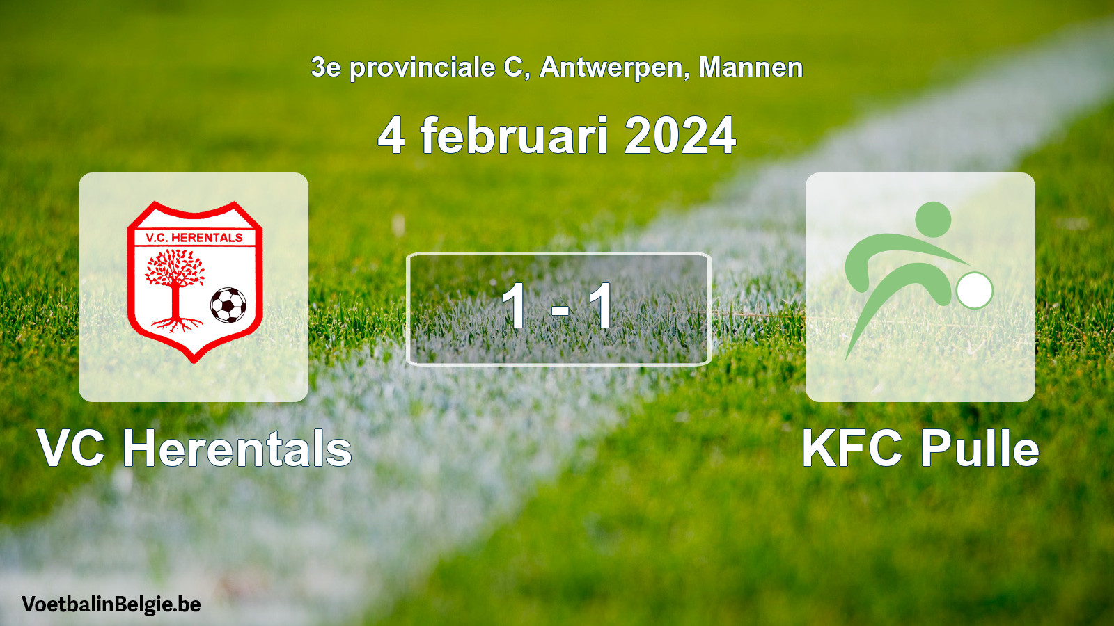 Gespeelde wedstrijd mannenvoetbal: VC Herentals - KFC Pulle 1 - 1 (4 februari 2024)