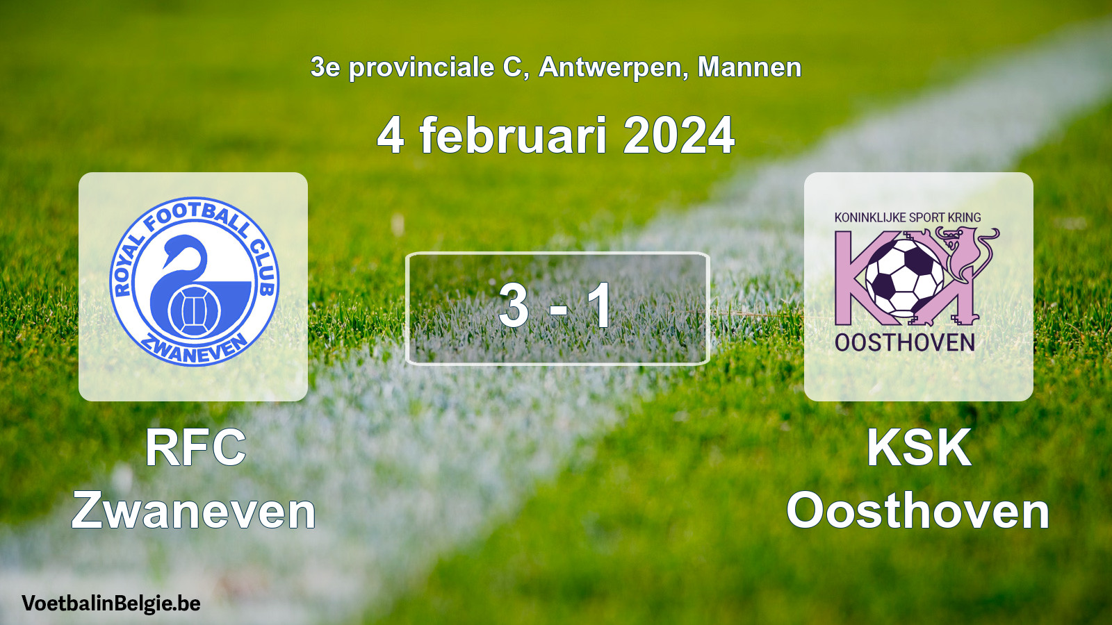 Gespeelde wedstrijd mannenvoetbal: RFC Zwaneven - KSK Oosthoven 3 - 1 (4 februari 2024)