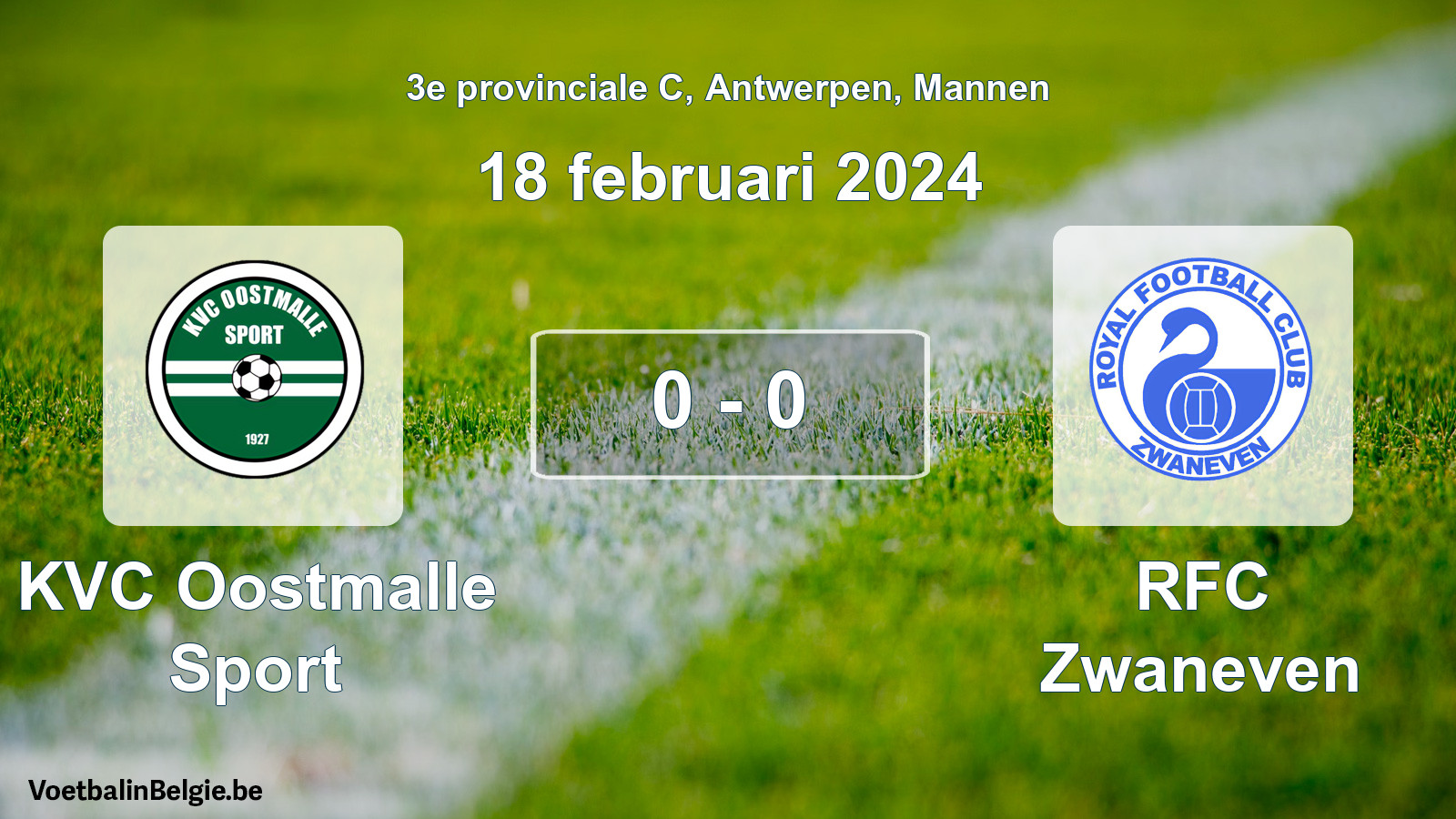 Gespeelde wedstrijd mannenvoetbal: KVC Oostmalle Sport - RFC Zwaneven 0 - 0 (18 februari 2024)