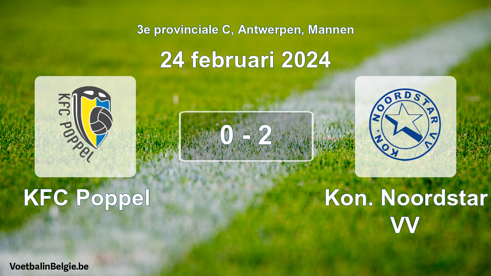 Gespeelde wedstrijd mannenvoetbal: KFC Poppel - Kon. Noordstar VV 0 - 2 (24 februari 2024)