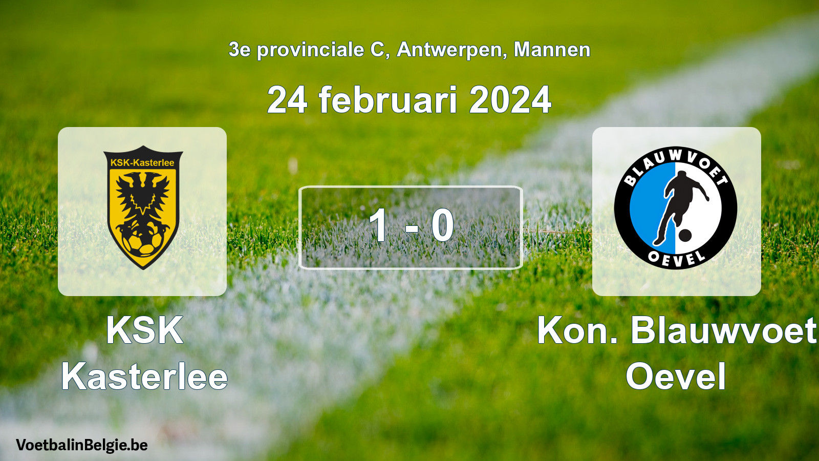 Gespeelde wedstrijd mannenvoetbal: KSK Kasterlee - Kon. Blauwvoet Oevel 1 - 0 (24 februari 2024)