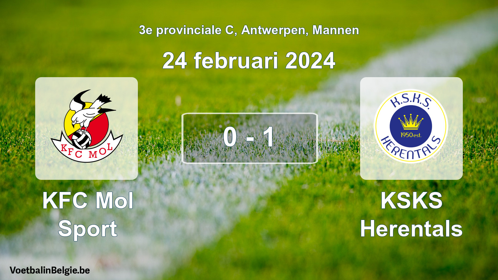 Gespeelde wedstrijd mannenvoetbal: KFC Mol Sport - KSKS Herentals 0 - 1 (24 februari 2024)