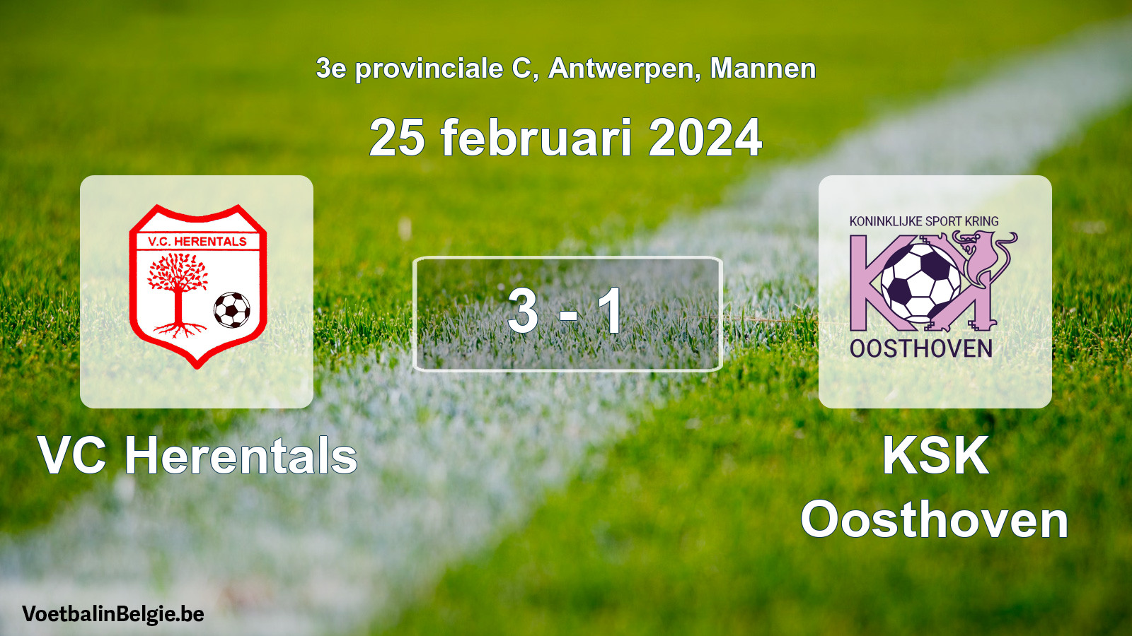 Gespeelde wedstrijd mannenvoetbal: VC Herentals - KSK Oosthoven 3 - 1 (25 februari 2024)