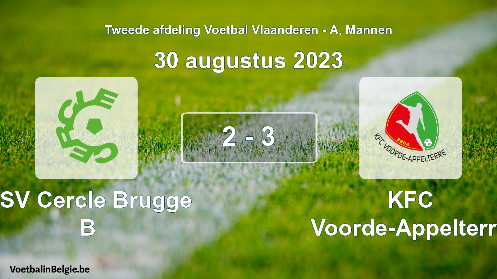 Gespeelde wedstrijd mannenvoetbal: KSV Cercle Brugge B - KFC Voorde-Appelterre 2 - 3 (30 augustus 2023)