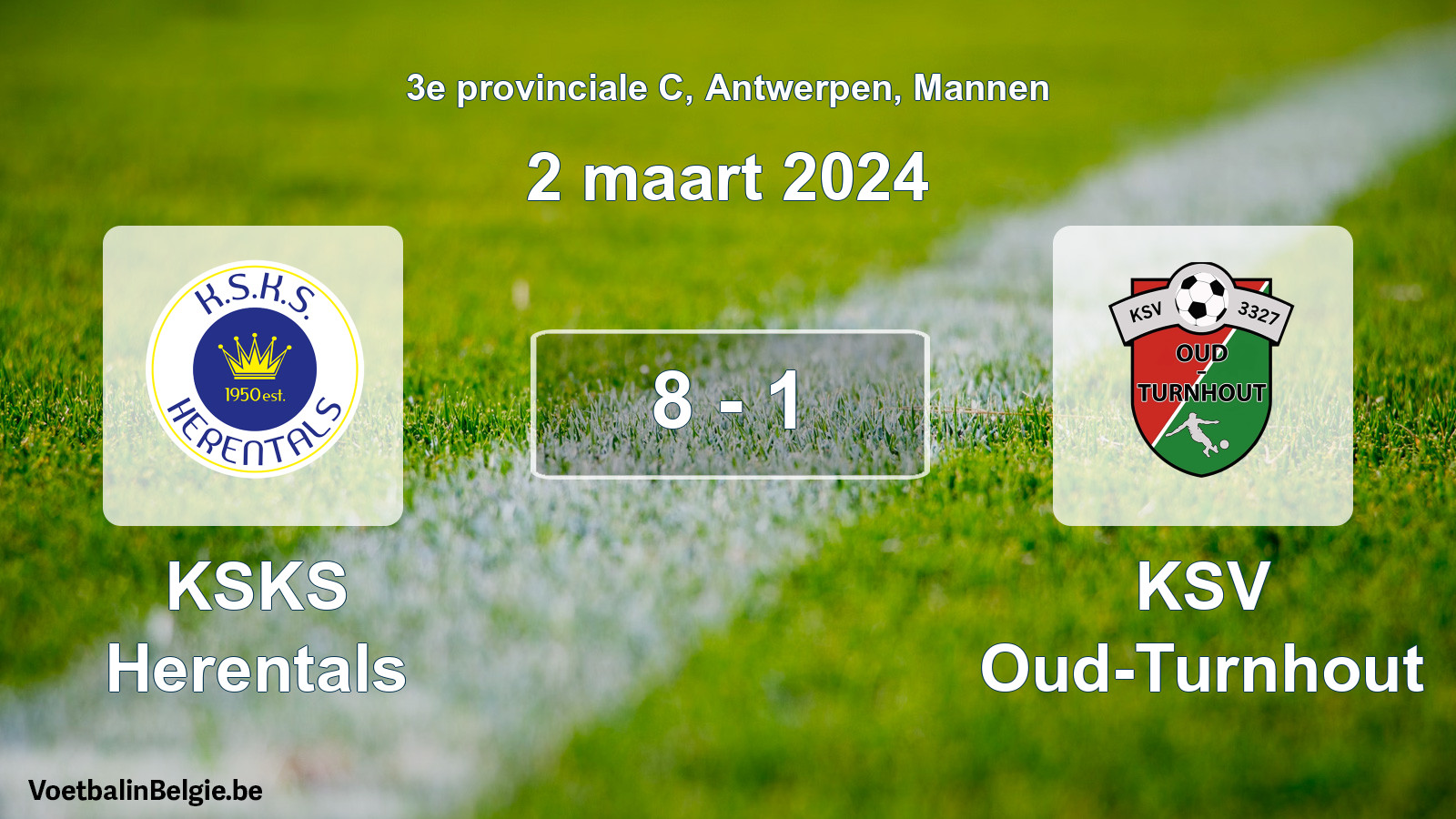 Gespeelde wedstrijd mannenvoetbal: KSKS Herentals - KSV Oud-Turnhout 8 - 1 (2 maart 2024)
