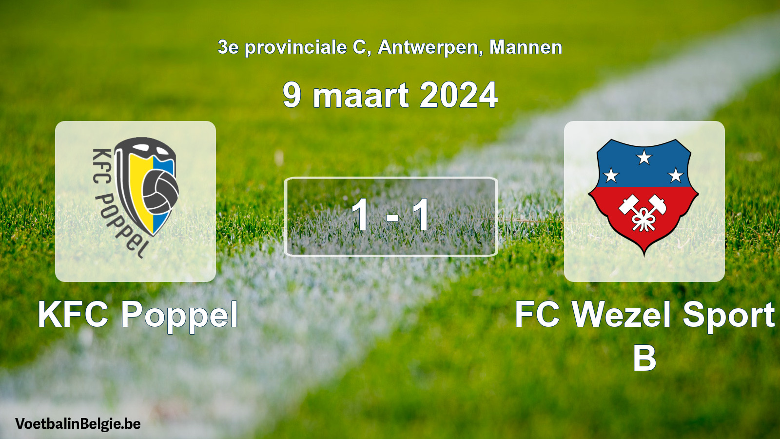 Gespeelde wedstrijd mannenvoetbal: KFC Poppel - FC Wezel Sport B 1 - 1 (9 maart 2024)