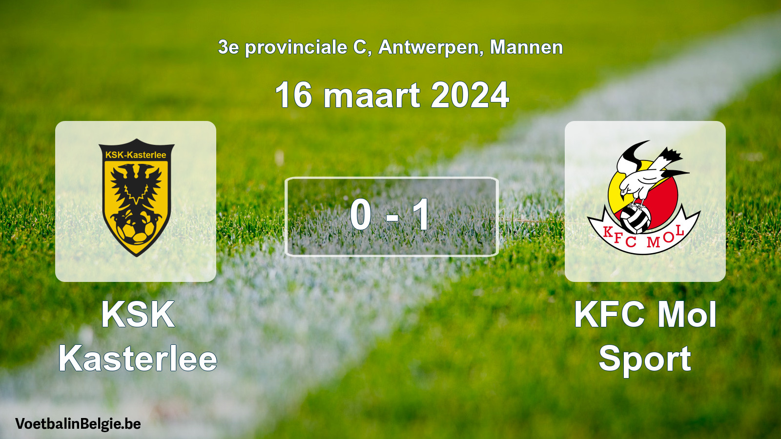 Gespeelde wedstrijd mannenvoetbal: KSK Kasterlee - KFC Mol Sport 0 - 1 (16 maart 2024)