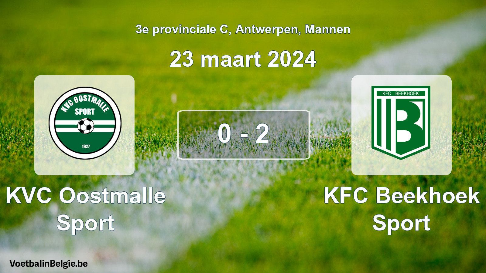 Gespeelde wedstrijd mannenvoetbal: KVC Oostmalle Sport - KFC Beekhoek Sport 0 - 2 (23 maart 2024)