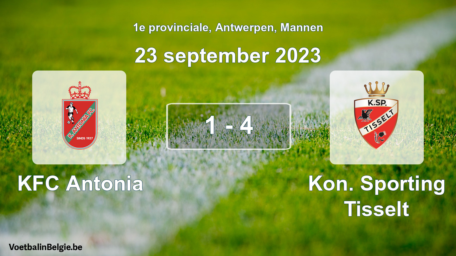 Gespeelde wedstrijd mannenvoetbal: KFC Antonia - Kon. Sporting Tisselt 1 - 4 (23 september 2023)