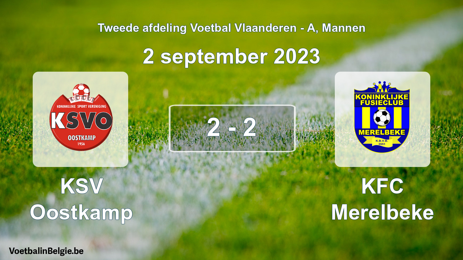 Gespeelde wedstrijd mannenvoetbal: KSV Oostkamp - KFC Merelbeke 2 - 2 (2 september 2023)