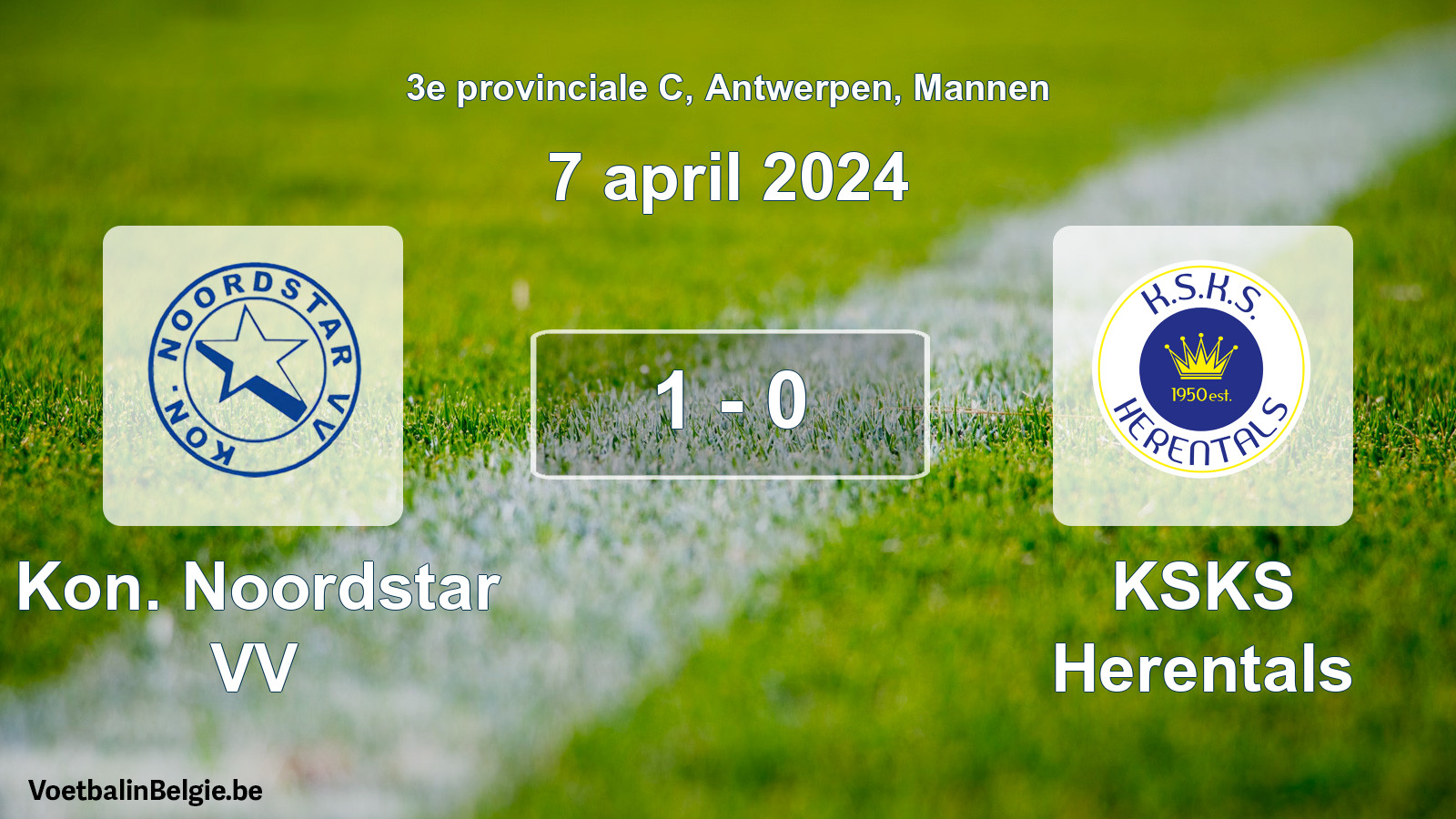 Gespeelde wedstrijd mannenvoetbal: Kon. Noordstar VV - KSKS Herentals 1 - 0 (7 april 2024)