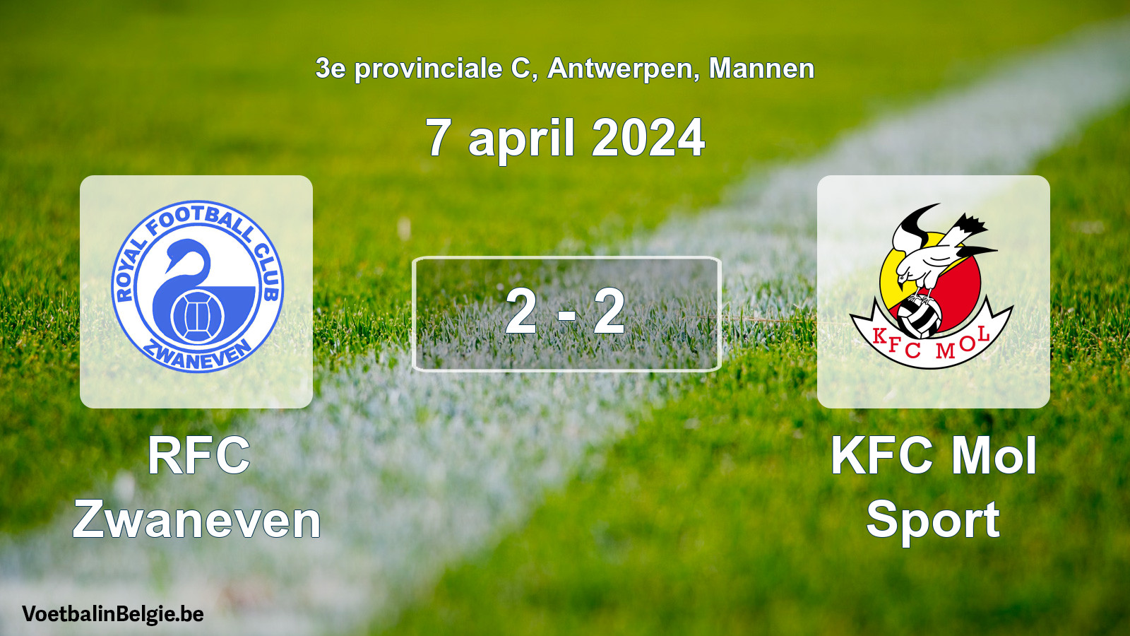 Gespeelde wedstrijd mannenvoetbal: RFC Zwaneven - KFC Mol Sport 2 - 2 (7 april 2024)