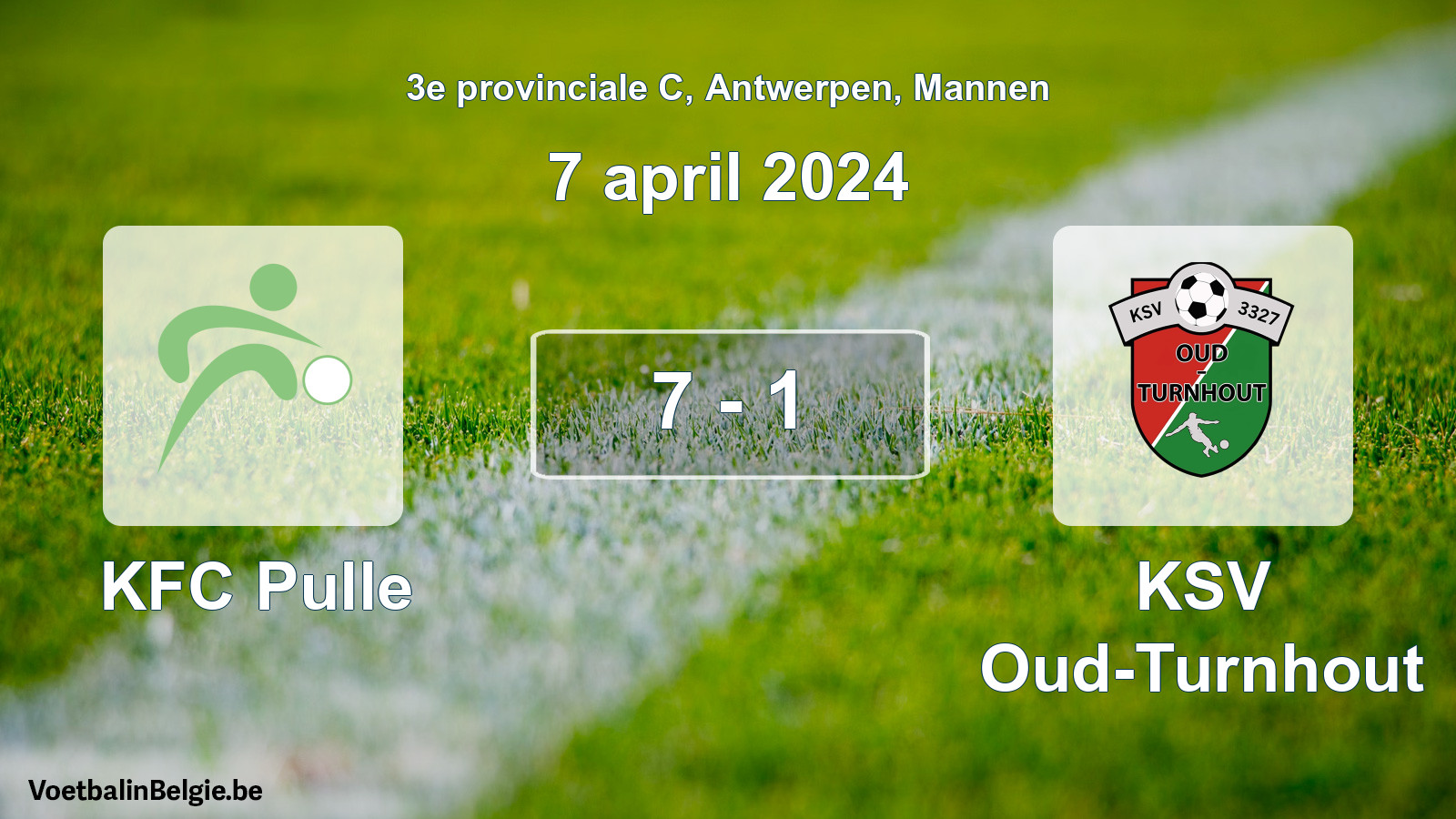 Gespeelde wedstrijd mannenvoetbal: KFC Pulle - KSV Oud-Turnhout 7 - 1 (7 april 2024)