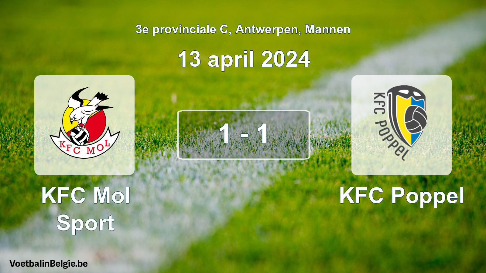 Gespeelde wedstrijd mannenvoetbal: KFC Mol Sport - KFC Poppel 1 - 1 (13 april 2024)