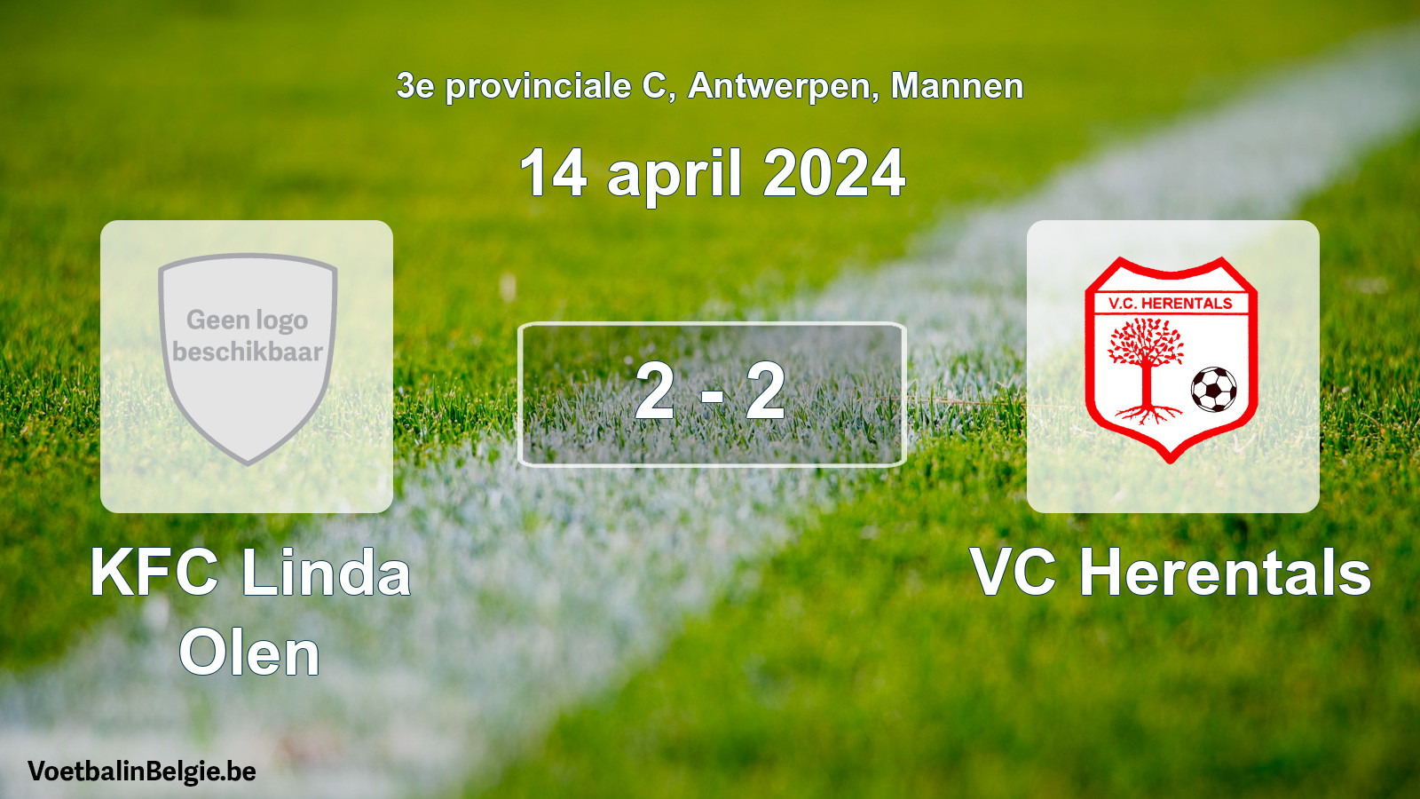 Gespeelde wedstrijd mannenvoetbal: KFC Linda Olen - VC Herentals 2 - 2 (14 april 2024)