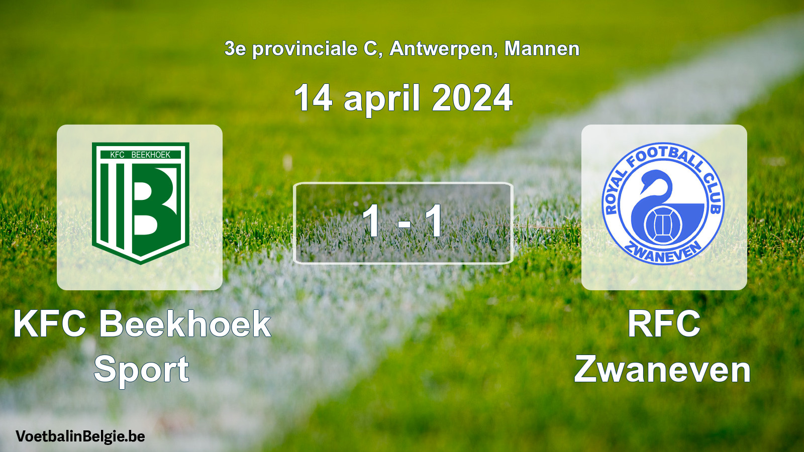 Gespeelde wedstrijd mannenvoetbal: KFC Beekhoek Sport - RFC Zwaneven 1 - 1 (14 april 2024)