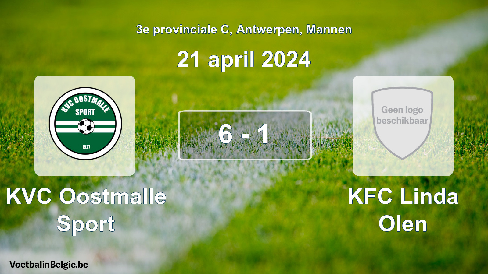 Gespeelde wedstrijd mannenvoetbal: KVC Oostmalle Sport - KFC Linda Olen 6 - 1 (21 april 2024)